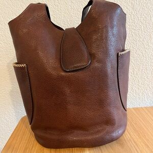 Brown Leather Bucket Bag